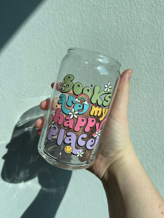 Books Are My Happy Place Glass Cup