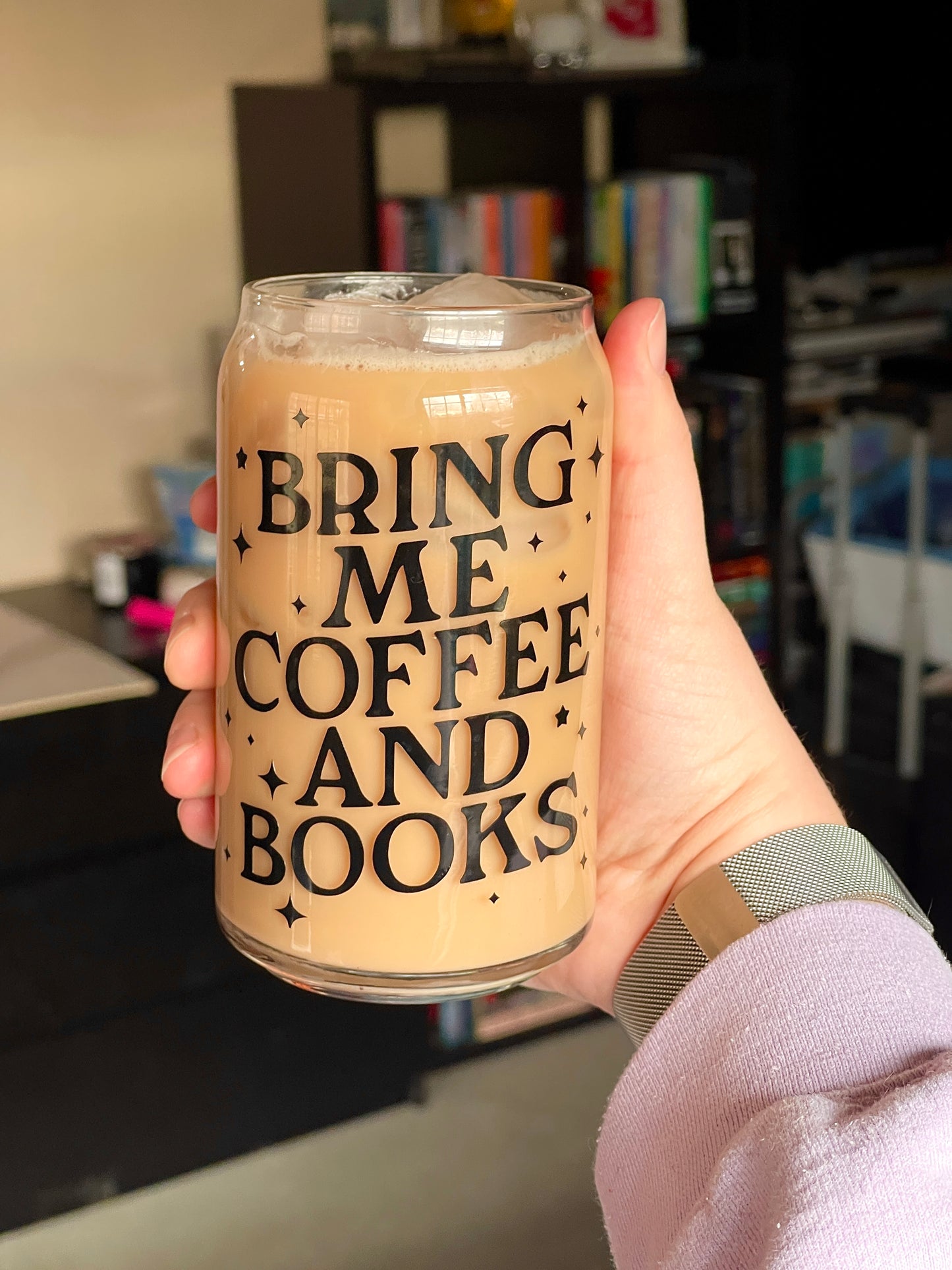 Bring Coffee & Books Glass Cup